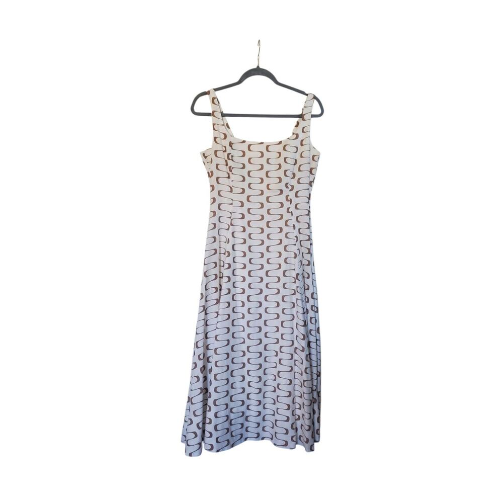 Christian Lacroix Linen Ivory Gold Brown A- Line Sleeveless Midi Sundress Small